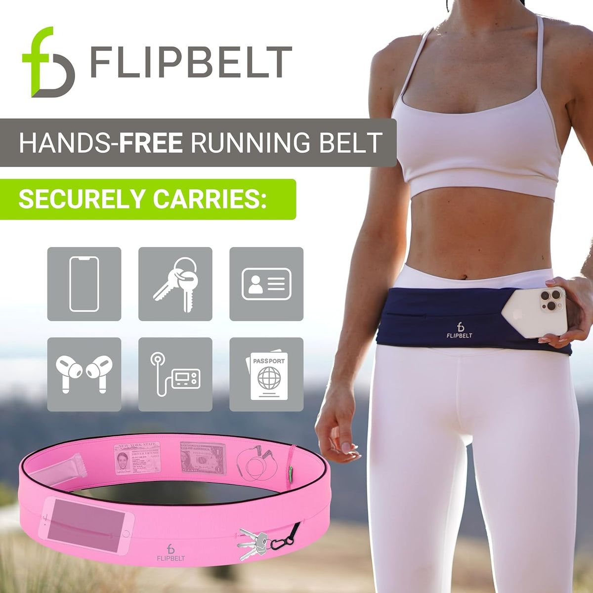 FlipBelt Classic Running Belt, Running Fanny Pack for Women and Men, USA Company