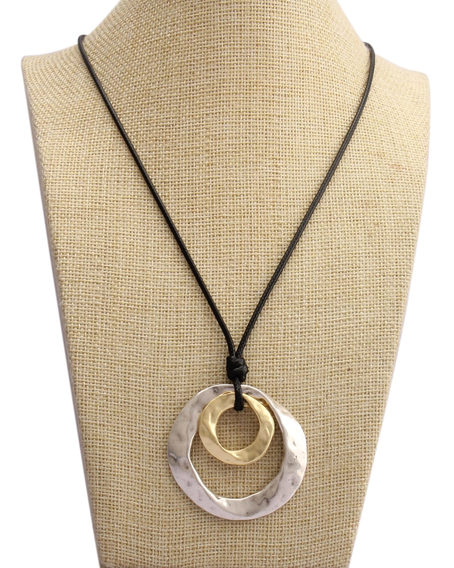 joymiao Chunky Pendant Necklace Boho Silver Pendant for Women Handmade Leather Necklace with Adjustable Cord Boho Style Jewelry