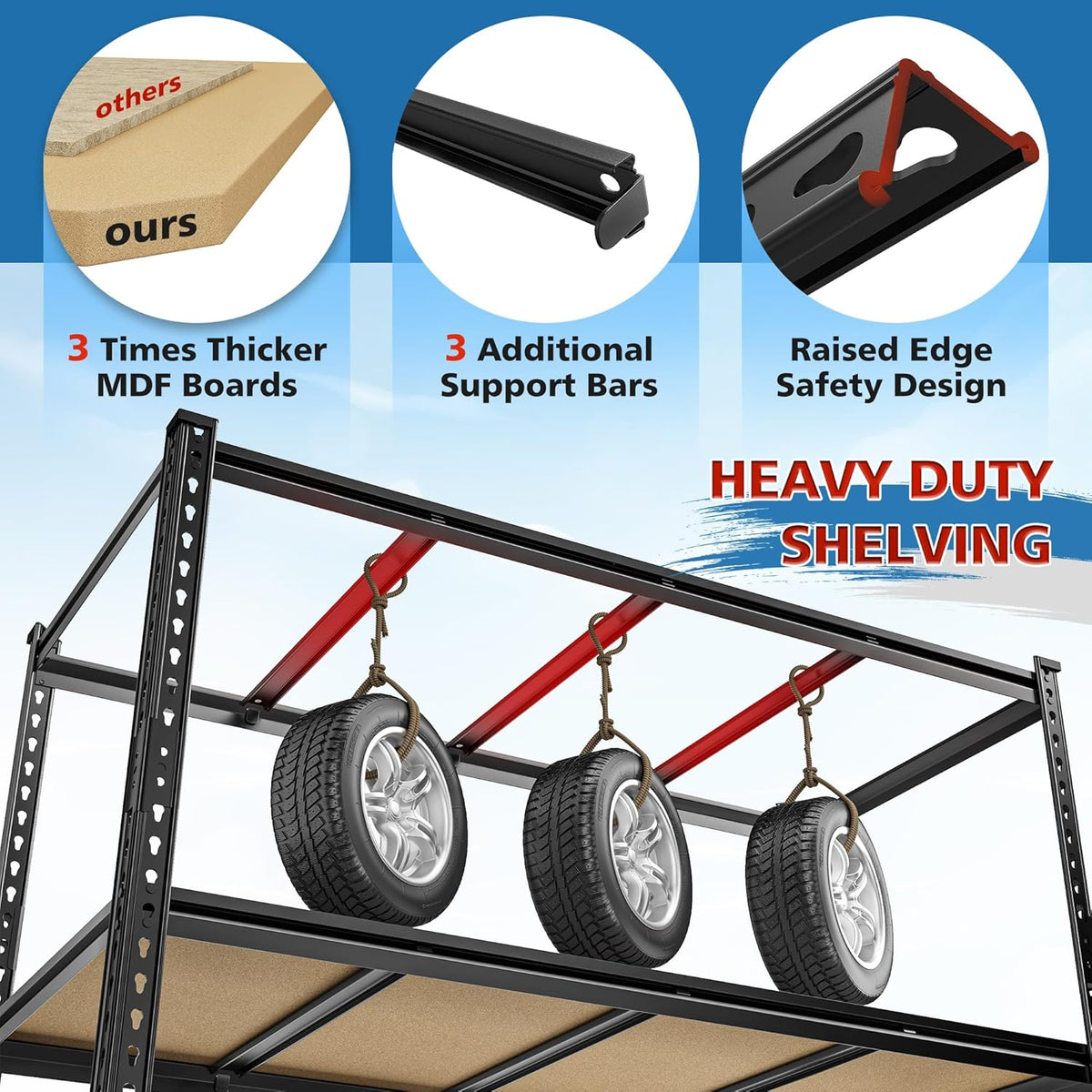 59.8" W Garage Shelving 72" H Storage Shelves 2750LBS Metal Shelving Heavy Duty Garage Shelves Adjustable Metal Shelf for Basement Warehouse Pantry 59.8" W x 24" D x 72" H