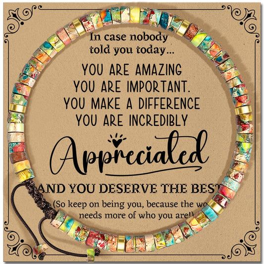 ZOKCC Inspirational Gifts Bracelets for Women: Healing Natural Stone Beads Bracelets - Appreciation Thank You Gifts for Coworkers Teacher Boss Nurse Employee Friend Farewell
