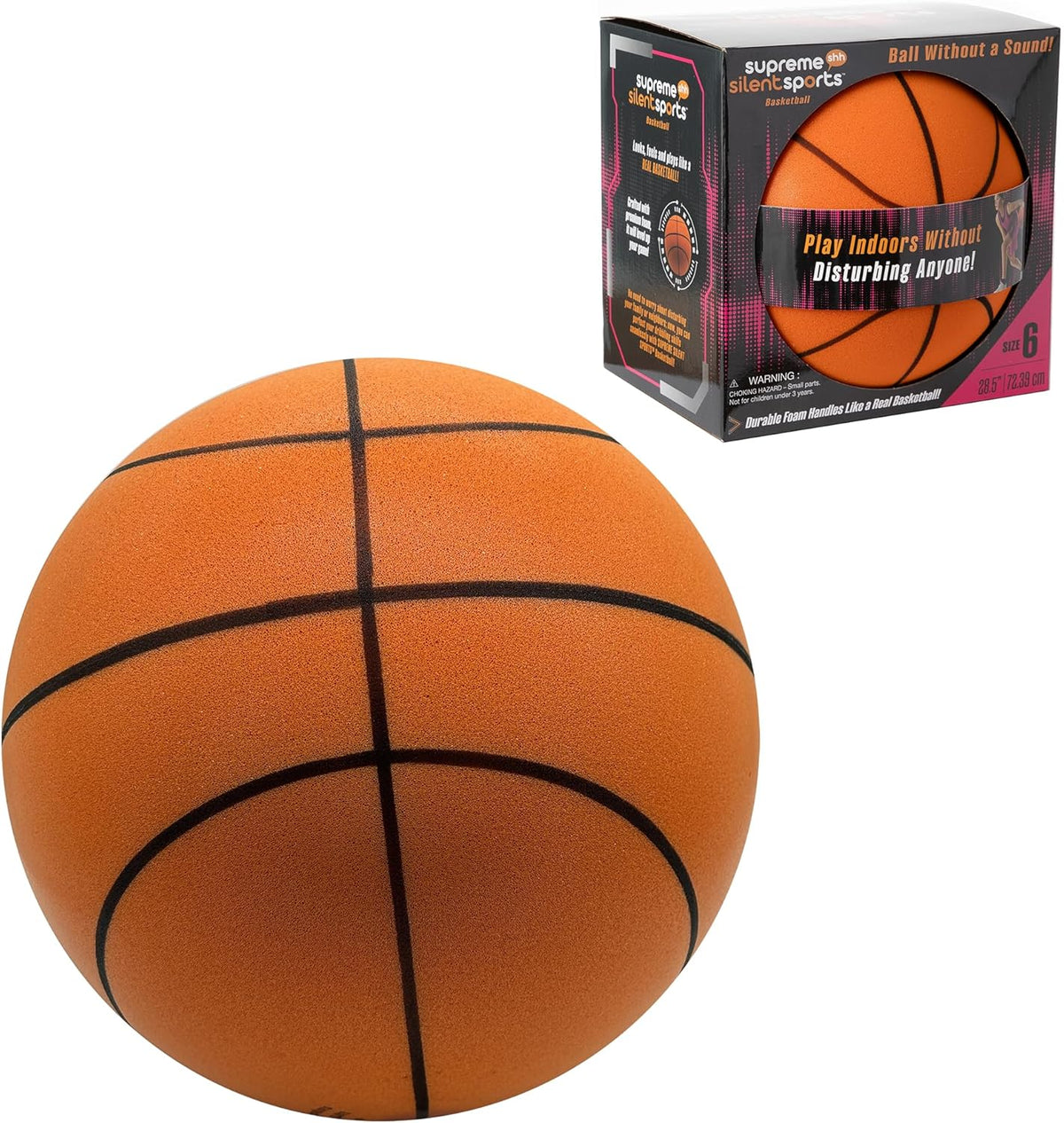 Basketball | Quiet Indoor Safe Premium Foam Ball for Training, Dribbling & Playing, Gift for 3+, Boys & Girls, Never Shrunken or Inflated | Orange (1 Pack)
