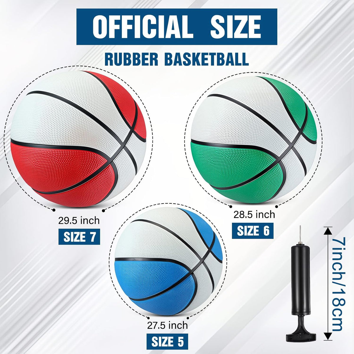 Jenaai 6 Pcs Rubber Basketballs Official Size Bulk Streetballs Multicolor Basket Balls with Pump Plain Basketball Set for Adult Youth Gifts Indoor Outdoor Training Games