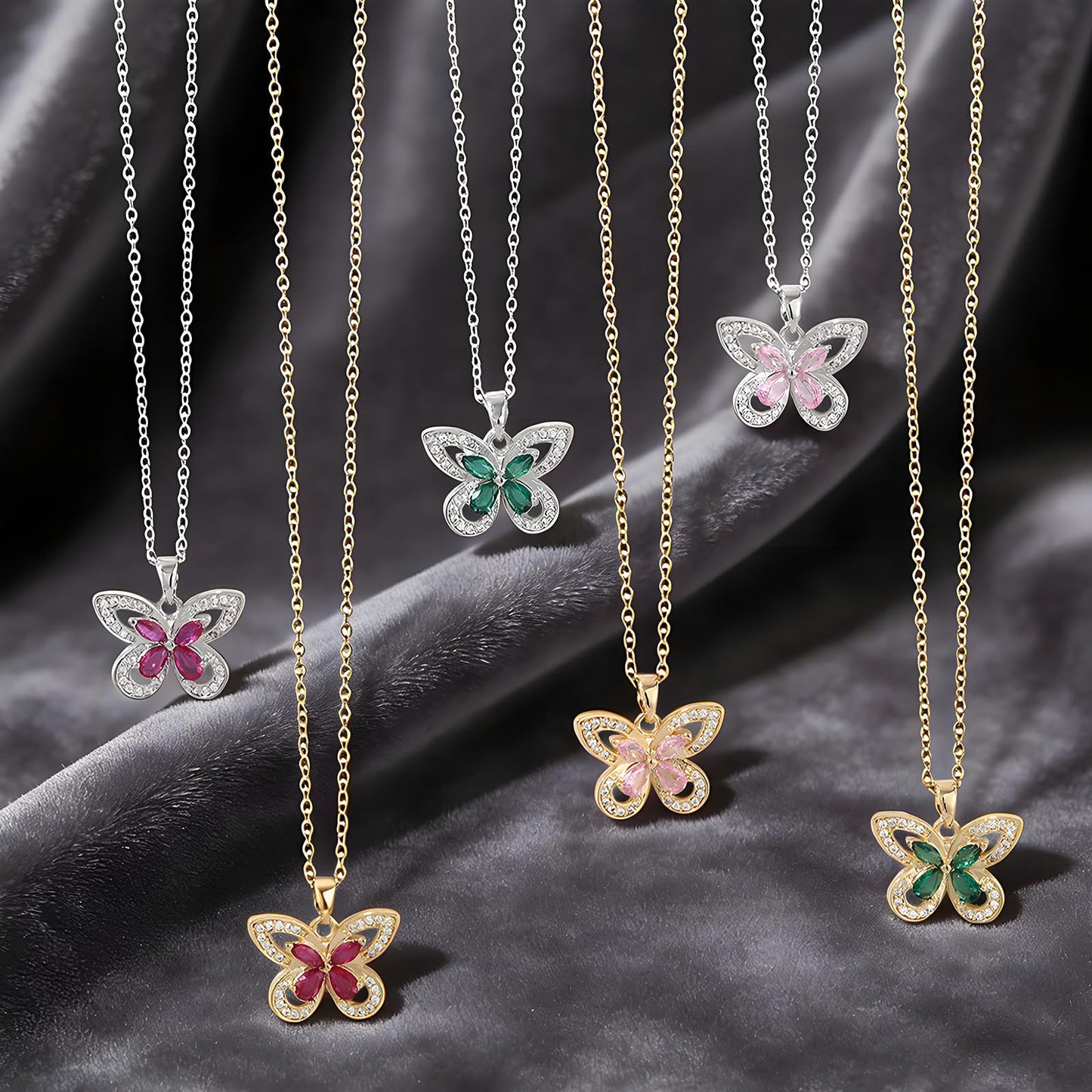 crataly Ruby Butterfly Necklace For Women-Gold Plated July Birthstone Necklace For Valentine's Day Mother's Day Christams Birthday Gifts