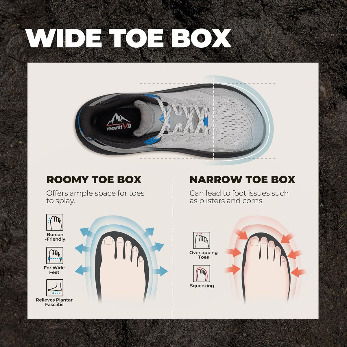 NORTIV 8 Men's Wide Toe Box Trail Running Shoes Cushion Walking Barefoot Tennis Workout Gym Cross Training Shoe Fashion Sneakers for Plantar Fasciitis Bunion