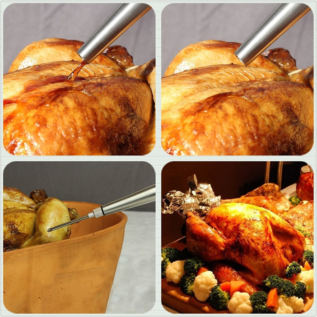 Silicone Bulb Turkey Baster Syringe Stainless Steel Marinade Injector With Needle And Cleaning Brush