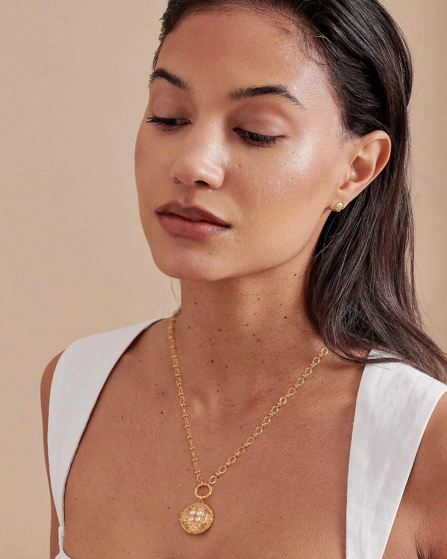 Statement Byzantine Cross Medallion Necklace, 18k Gold Plated Pearl Beaded Coin Necklace, Chunky Faceted Chain Necklace Adjustable