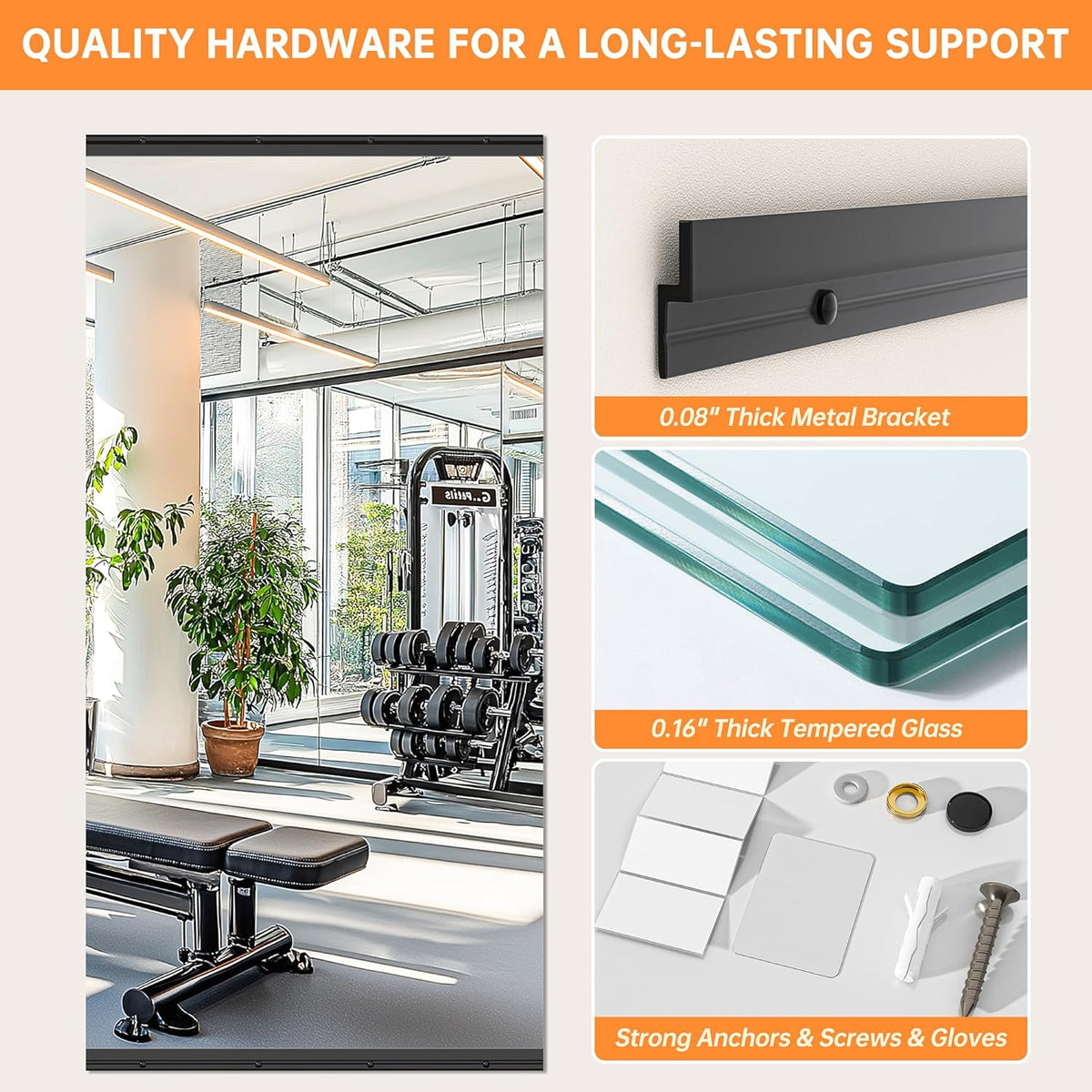 Hasipu 71''x36'' Home Gym Mirror Large Full Length Wall Mounted Full Body Mirror for Yoga Dance Fitness Exercise Studio Bedroom Garage, Frameless Tempered Glass Workout Mirrors Black Rectangular