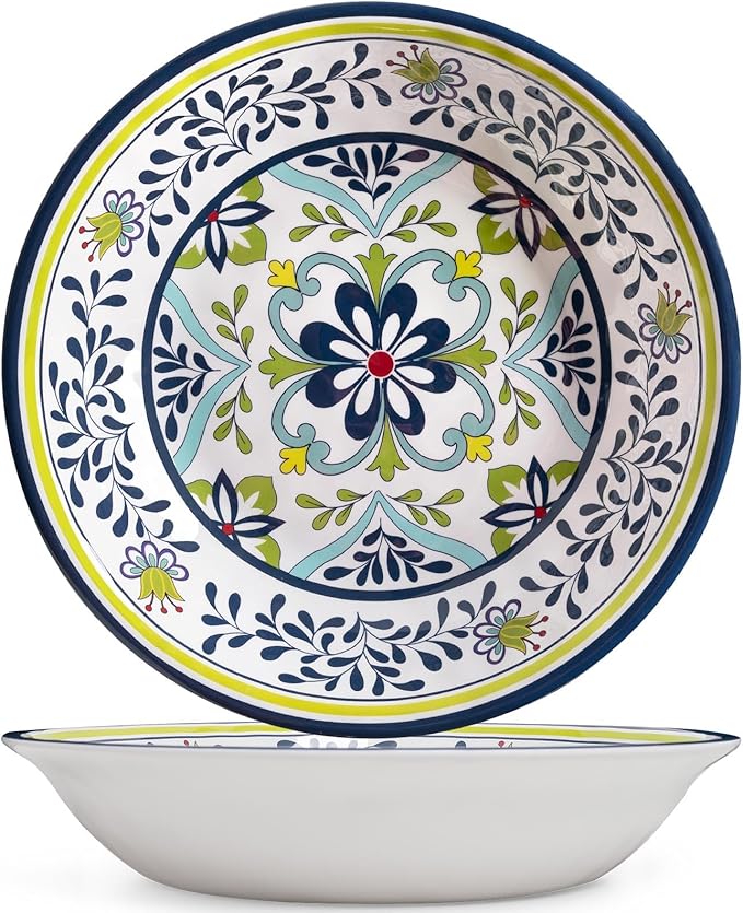 Talavera Melamine Large Serving Bowl, 13.75" x 2.75" Mixing, Pasta Serving Bowls set of 2,100% Melamine Soup Bowl Salad Bowl Fruit Bowls,Lightweight and Unbreakable…