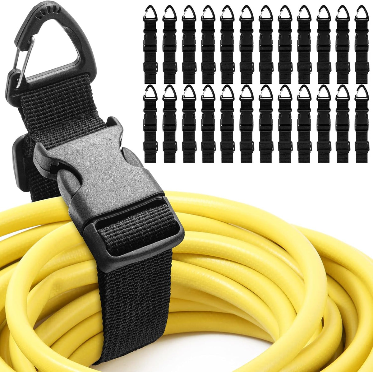 24 Pack 17 Inch Adjustable Extension Cord Holder Organizer with Triangle Clips Heavy Duty Storage Straps Extension Cord Hanger for Men Workshop and Garage Organization and Storage (Black)