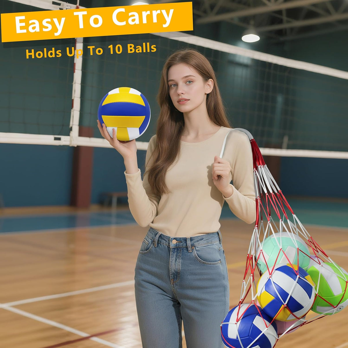 Magicorange Volleyball, 6 Pack Official Size 5 Volleyballs- PU Leather Indoor Outdoor Soft Touch Recreational Volleyballs for Beach Play, Game,Gym,Training -Includes Ball Pump