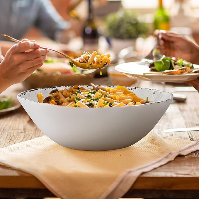 Rustic Melamine Serving Bowls, 12 inch Larger Salad Bowl Set, Set of 2, Farmhouse White large Melamine Bowl, Lightweight and Unbreakable, Dishwasher Safe…