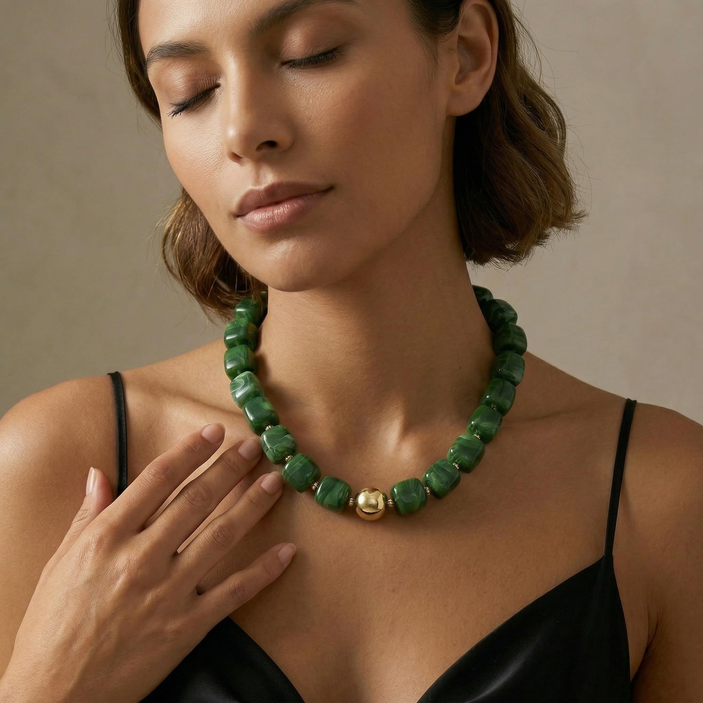 BREPINE Dark Green Chunky Necklaces for Women Multicolored Large Square Resin Beads Necklace Trendy Bold Statement Beaded Summer Candy jelly Vacation Choker