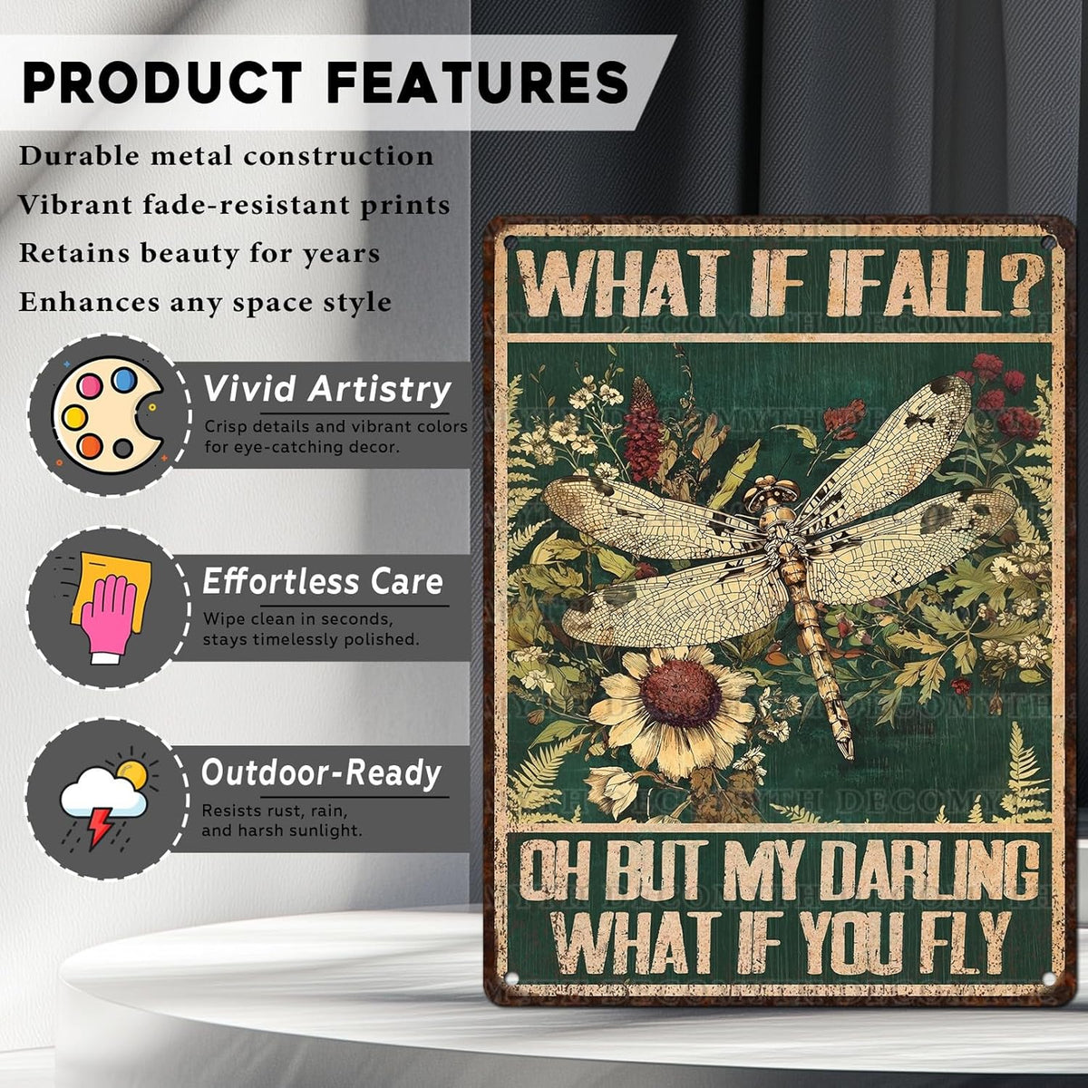 Dragonfly Vintage Tin Sign What If I Fall Metal Tin Sign for Home Bedroom 12 * 16inch