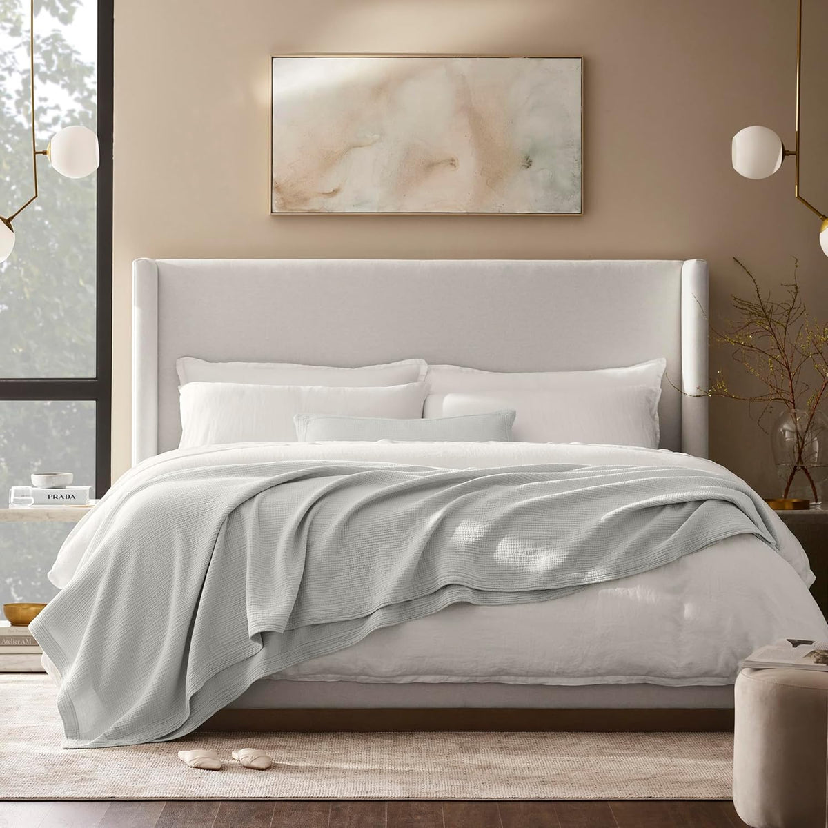 BOLL & BRANCH Dream Bed Blanket - Twin/Twin XL, Mist - Luxury 100% Organic Cotton - Soft, Lightweight and Breathable - Cloud-Like Touch