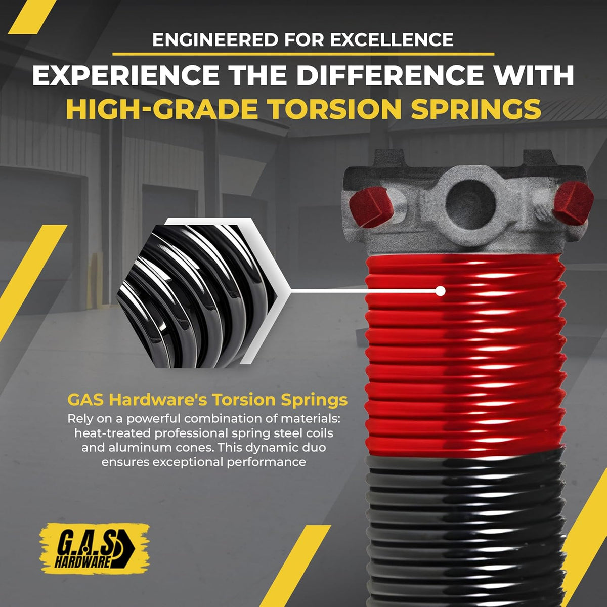 Garage Door Torsion Spring 225x2x27 Torsion Springs for Left Side of Garage Door with 1" Steel Bearing, Gloves, and Winding Bars Precision E-Coating 5-Year Warranty Minimum 30,000 Cycles (Red Cone)