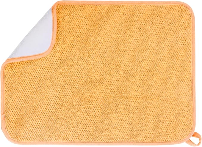 GeeRic Microfiber Dish Drying Mat, Super Absorbent Kitchen Dish Drying Pad for Mother's Day, Reversible Gift Mats for Countertop, 12*16 inch Yellow-Orange
