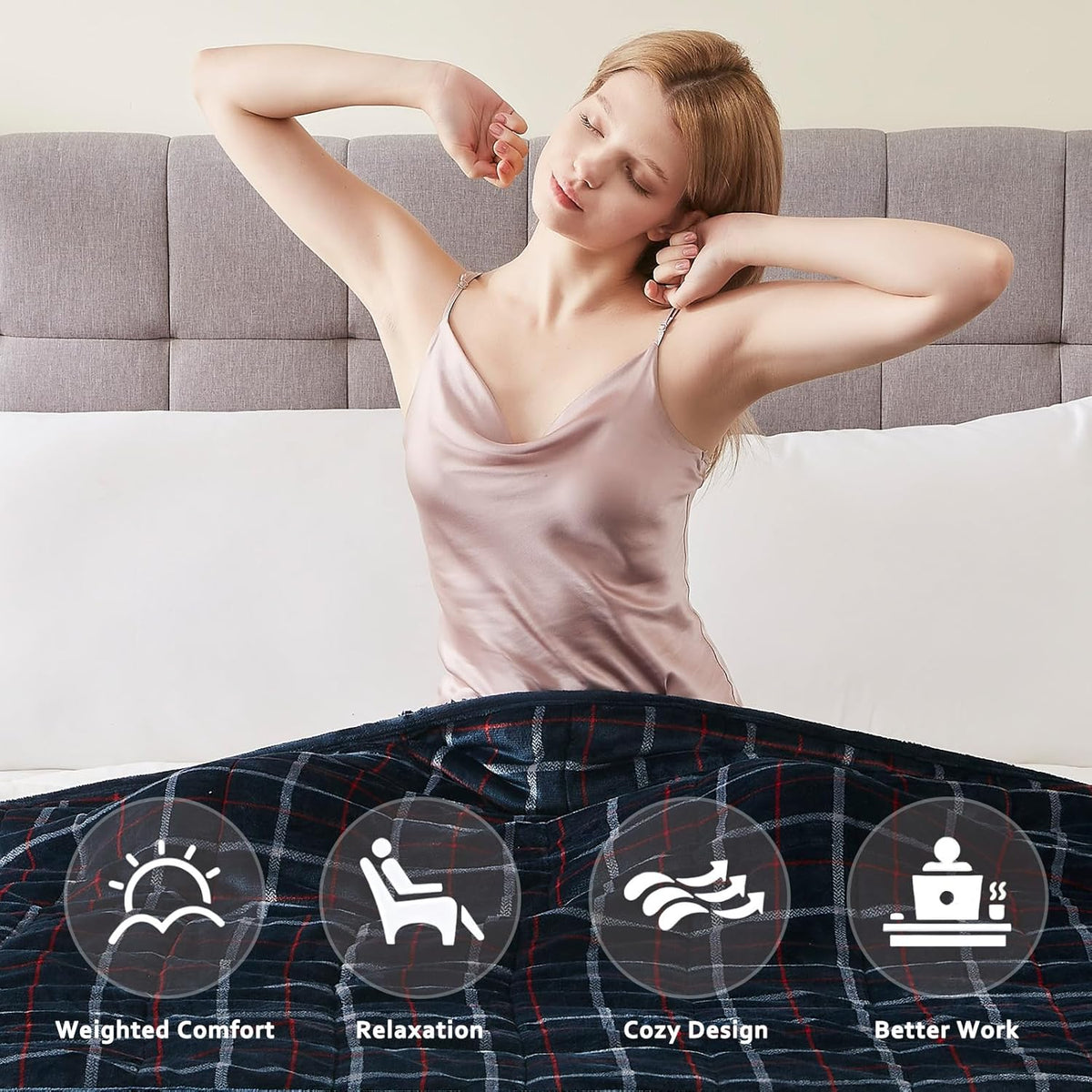 L'AGRATY Weighted Blanket - 48"x72" 15lbs Soft Breathable Heavy Blanket Flannel Material with Glass Beads for Adult All-Season Summer Fall Winter Soft Thick Comfort