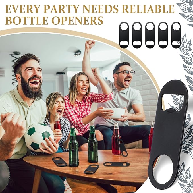 Remerry Bottle Openers Stainless Steel Flat Bottle Opener Bulk 3.4 x 1.3 Inches Bartender Beer Key Soda Can Mini Speed for Kitchen, Bar or Restaurant(Black,150 Pcs)