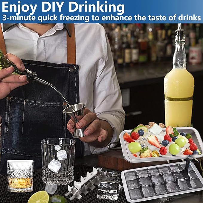 Stainless Steel Ice Cube Trays, Metal Ice Cube Trays for Freezer Vintage Inspired Design with Release Lever Remove Handle for Making Large Cubes Kitchen & Bar (1pcs)