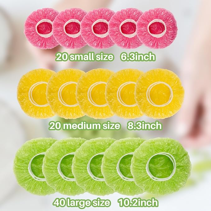 MAQIHAN 80Pcs Bowl Covers Reusable - Plastic Bowl Cover Elastic Fresh Keeping Bags Wrap Reusable Plastic Stretch Elastic Food Storage Covers Sourdough Baking Bread Proofing Rising（3 Sizes）
