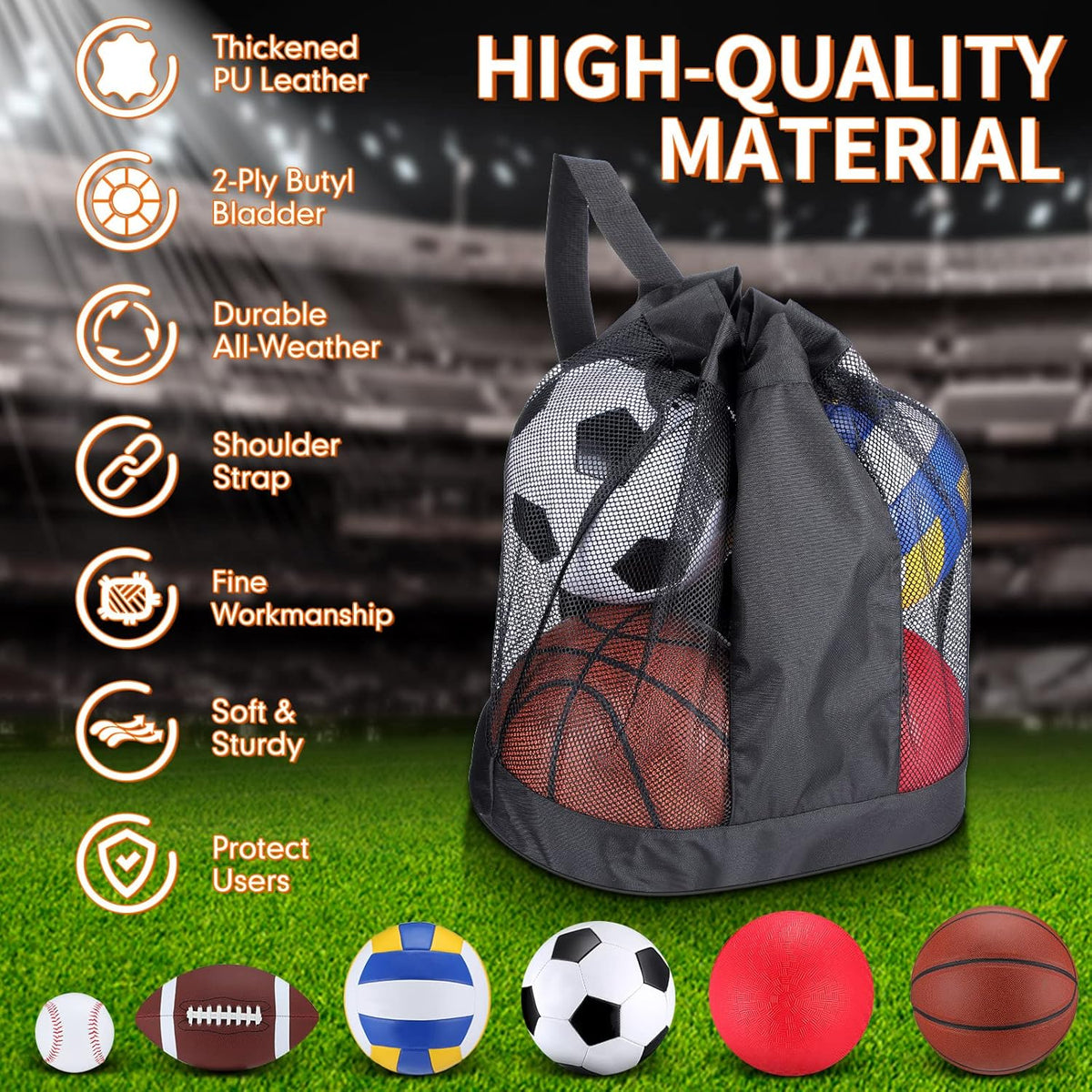 Libima 6 Pcs Multi Sport Ball Set Official Size Football, Basketball, Soccer, Volleyball, Playground Ball, Baseball with Sports Equipment Bag Pump for Teen Adult Christmas School Gift