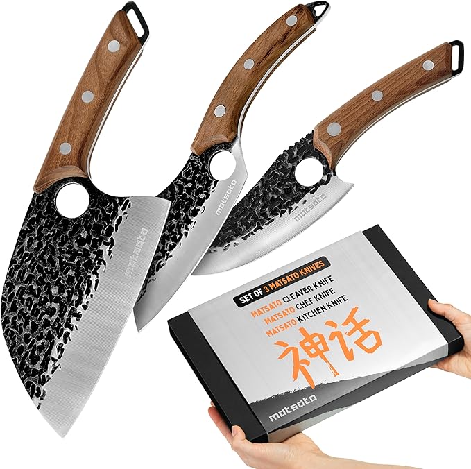 Matsato Knife Set 3-Piece Kitchen Knives, Cooking Chef Knife Set, Cleaver, Kitchen And Chef Cutting and Chopping Knives Sets Juego De Cuchillos Para Cocina