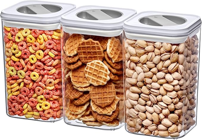 Amazing Abby - Carol - 96-Ounce Acrylic Canister (Set of 3), Plastic Airtight Food Container, Stackable for Pantry Storage, BPA-Free and Shatter-Proof, Perfect for Home and Commercial Use