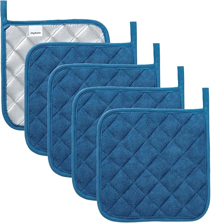 Pot Holders Buffalo Plaid Cotton Heat Resistant Potholder, Pot Holder, Hot Pads, Trivet for Cooking and Baking (5, Federal Blue)