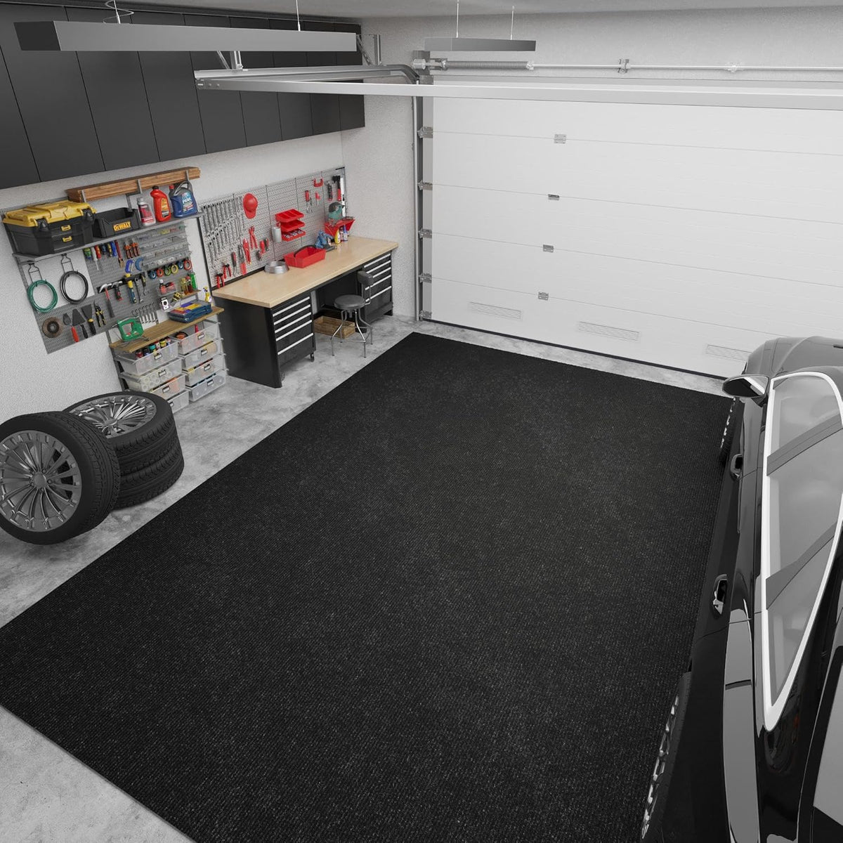 Ottomanson 6'6" x 8' Mud Mat Area Rug Scraper Carpet - Non-Slip, Dirt Trapping for Indoor & Outdoor Use - Ideal for Entryway, Garage, Kitchen, Patio & High-Traffic Areas, Black