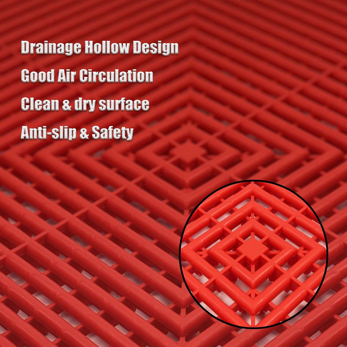 24 Pack 16"x16" Interlocking Garage Floor Tiles - Drainage Mats, Non-Slip, Heavy-Duty, Easy Install for Garage, Car Wash, Basement(Red)