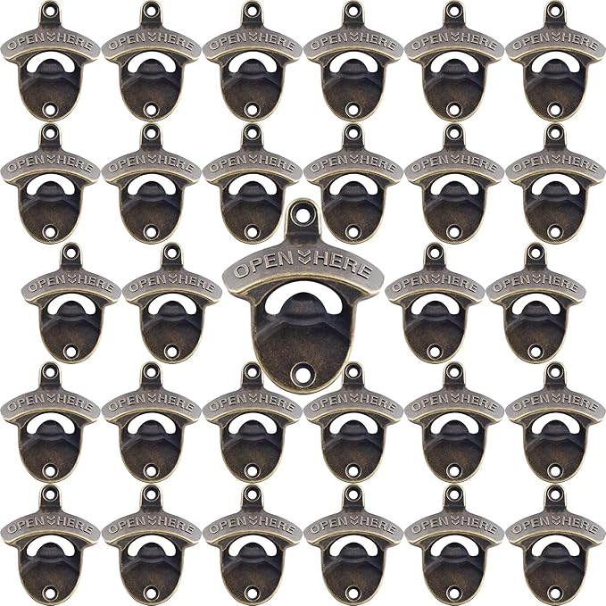 30 PCS Old Fashioned Beer Bottle Opener Wall Mounted Bulk, Antique Bronze Beer Top Opener Post Mounted, Prefect for KTV Hotels Bars DIY