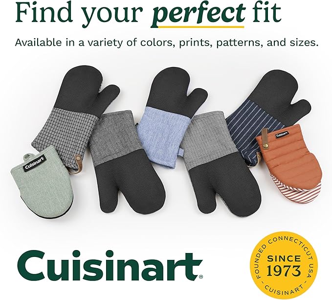Cuisinart Heritage Kitchen Oven Mitts – Heat-Resistant Kitchen Mitts for Oven with Non-Slip Neoprene Palm, Long Cuff, and Cotton Filling – Durable Oven Gloves for Cooking, Baking, & Grilling