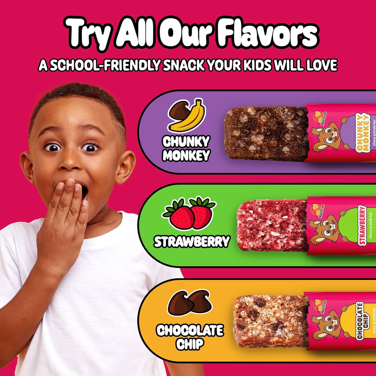 Snakkidz Organic Chewy Granola Bar, Allergen Free, Made with Avocado Oil, Low Sugar (15 Bars, Chunky Monkey)