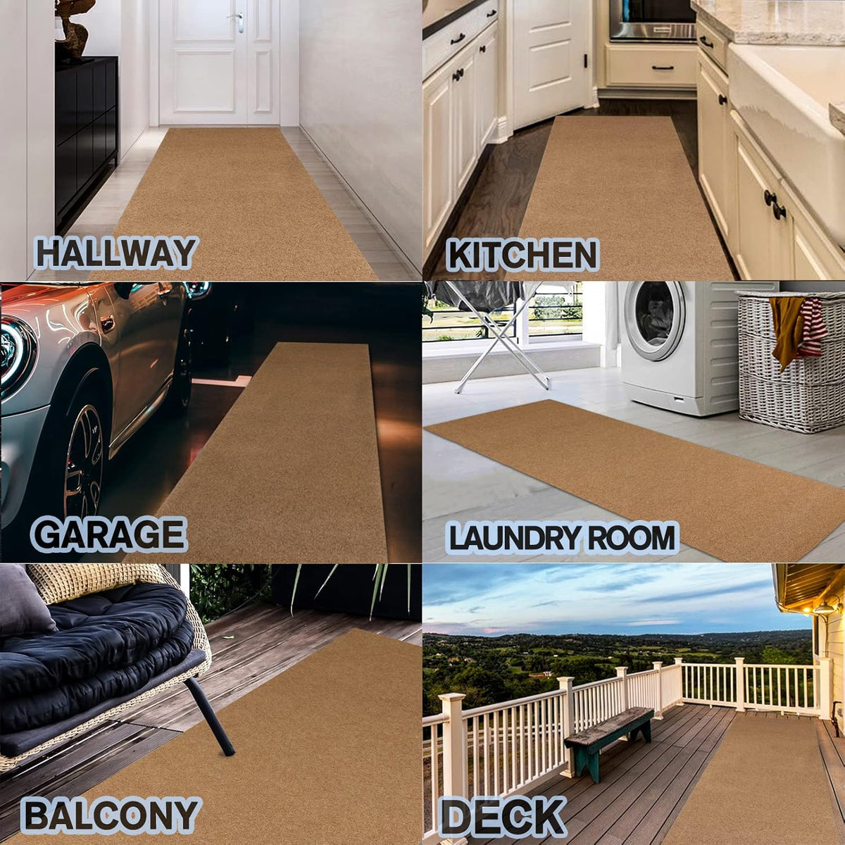 Custom Size Backed Non-Slip Area Rugs Runner, Easy Clean, Waterproof Runner Rugs for Hallway Entryway, Kitchen, Laundry, 4FT x 35FT, Beige