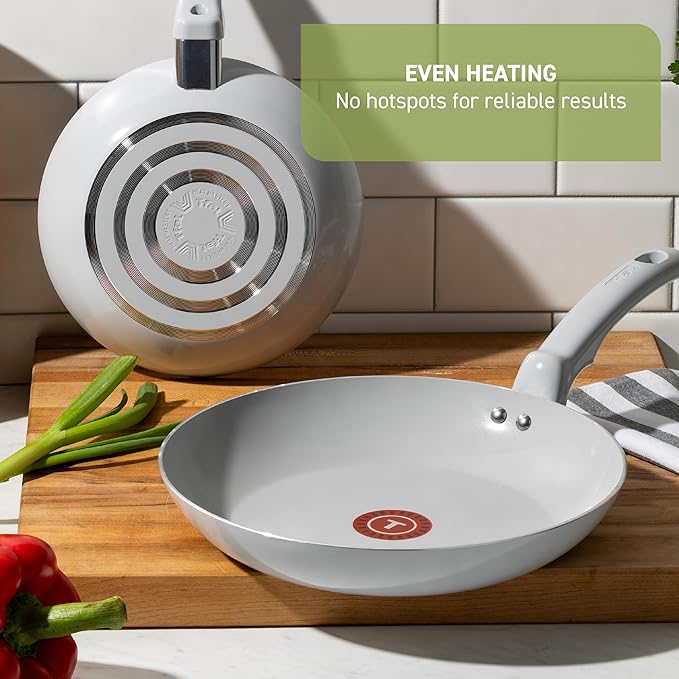 T-fal Refresh Ceramic Nonstick Ceramic Frying Pan with Lid 5 Qt, Cookware, Stay-Cool Handle, Skillet, Pots and Pans, Sand Beige