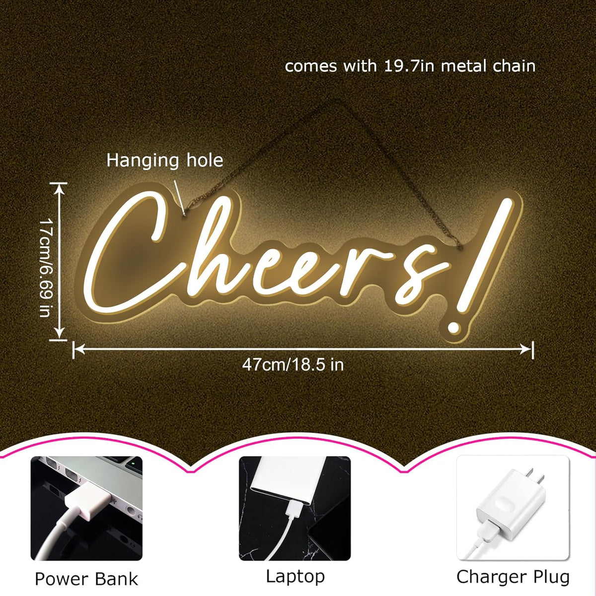 Cheers Neon Sign for Wall Decor LED Neon Cheers Light Sign USB Powered Wall Neon Light up Sign for Party Wall Décor Party Light Home Room Christmas Club Bistro Decor 5v (Warm White)