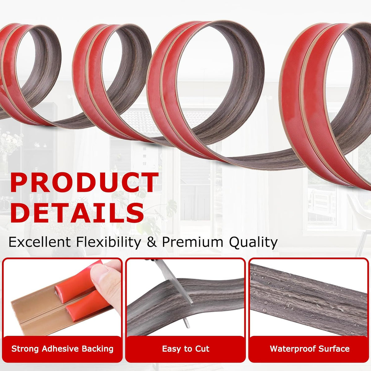 Flexible Wall Corner Protector Moulding Trim Peel and Stick Wall Corner Guards Edge Protector Self Adhesive Molding Trim Strip for Edge Ceiling (Brown Walnut Wood Grain, 0.8 in x 10 Ft)