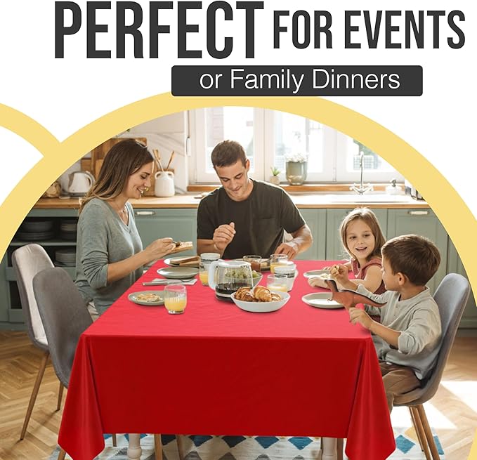 Party Solids 66% Thicker Premium Plastic Table Cloth Rectangle Table Cover 0.5 Mil 6 Pack Red Table Cloth 54 Inch x 108 Inch Disposable Tablecloth Won't Tear Easily Like Cheap Thin Brands