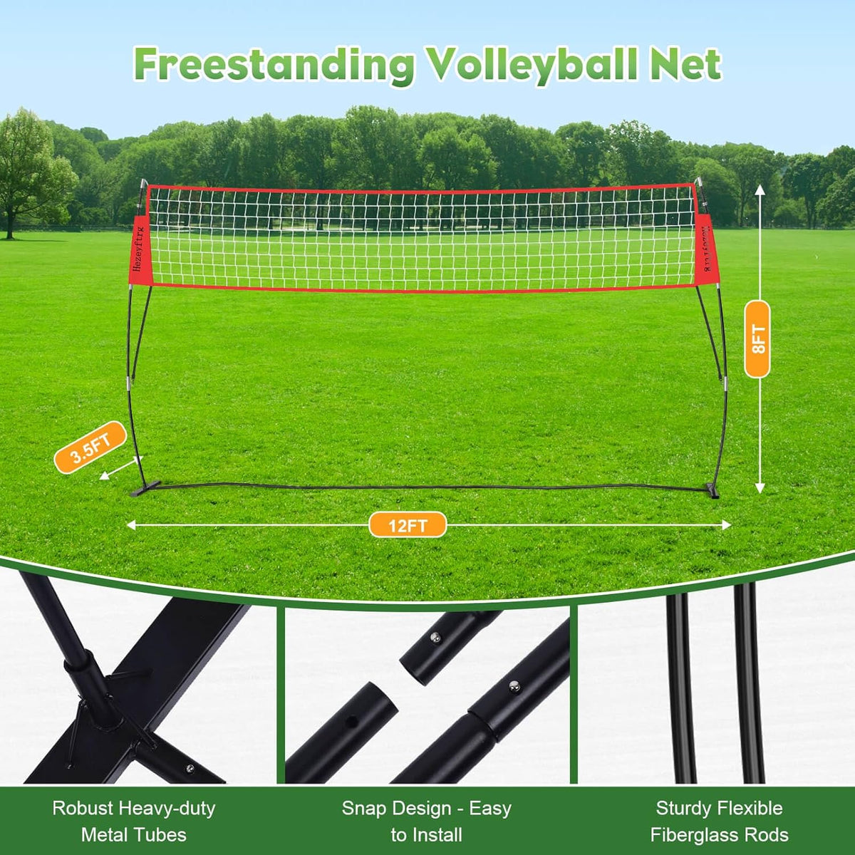 20FT/12FT Freestanding Volleyball Training Net, 5 Height Adjustable Portable Volleyball Net System, Quick Setup Practice Set for Indoor or Outdoor Use