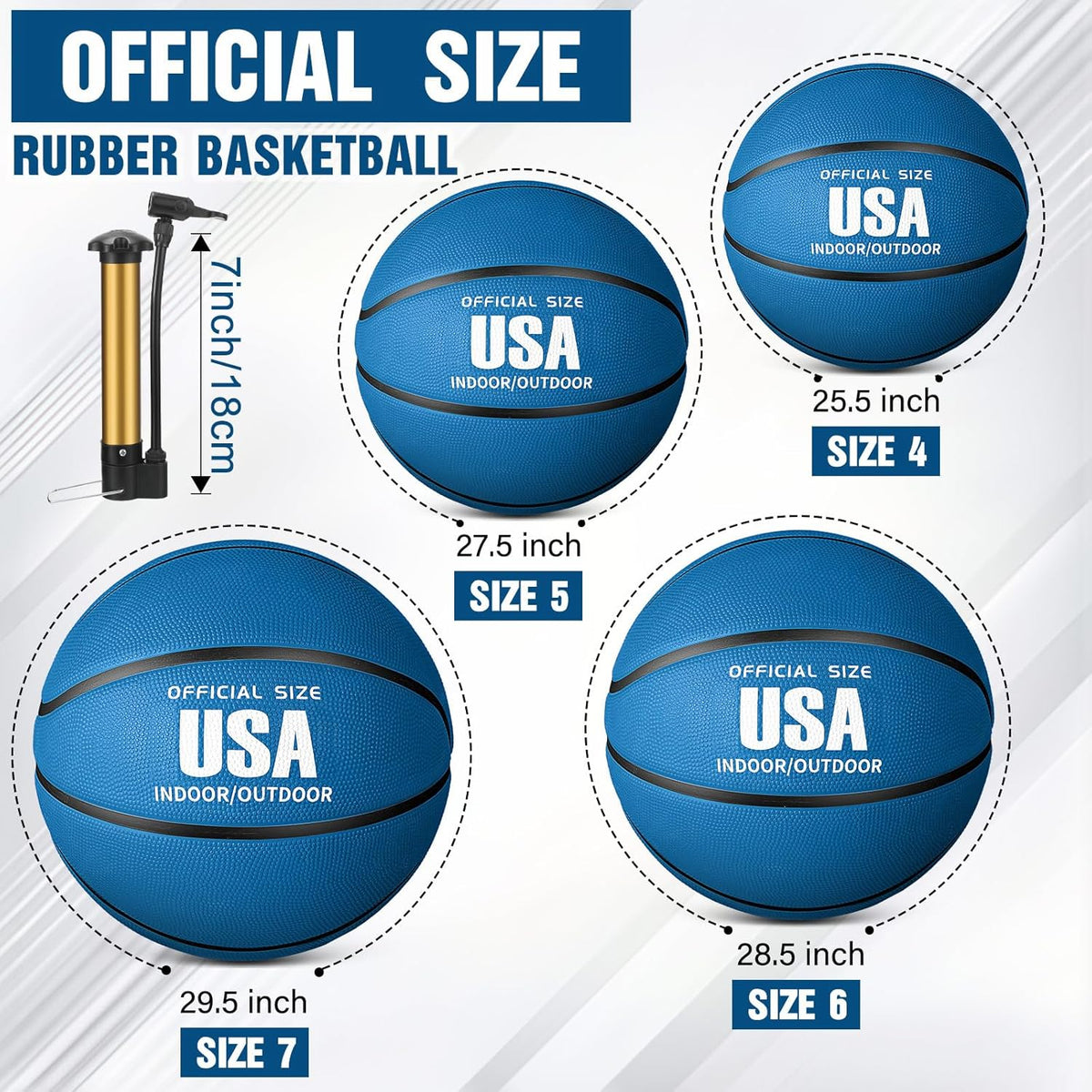 Jenaai 6 Pcs Rubber Basketballs Official Size Bulk Streetballs Multicolor Basket Balls with Pump Plain Basketball Set for Adult Youth Gifts Indoor Outdoor Training Games