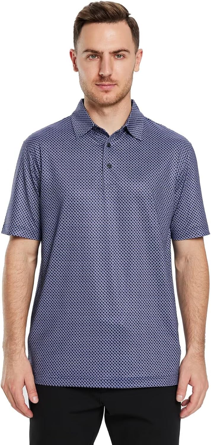 Men's Golf Polo Shirts Short Sleeve Striped Performance Moisture Wicking Dry Fit Golf Shirts for Men