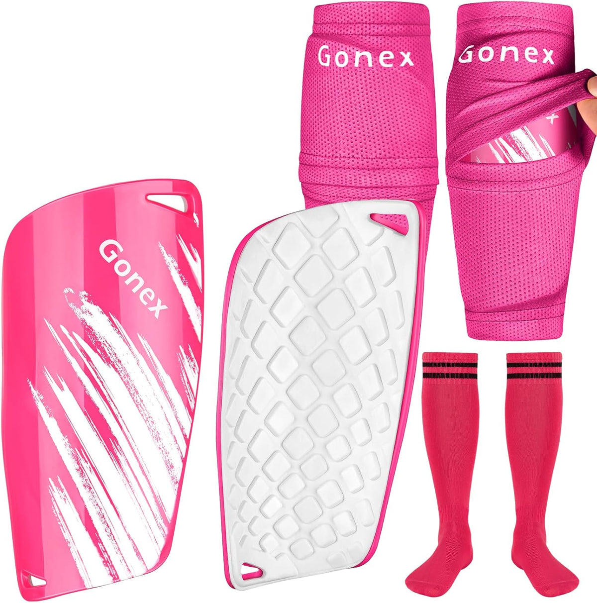Gonex Soccer Shin Guards for Kids Adult, Youth Boys Girls Shin Guards Slip in Soccer Shin Pad Sleeves Canilleras for Football Games, EVA Cushion Protection Reduce Shocks & Injuries