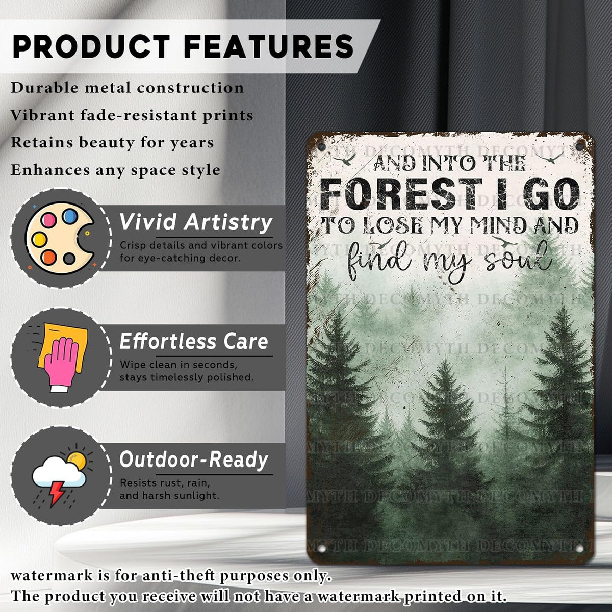 Vintage Sign And Into The Forest I Go to Lose My Mind and Find My Soul Hiking Girl Retro Metal Tin Sign for Home Coffee Wall Decor 12 * 8inch