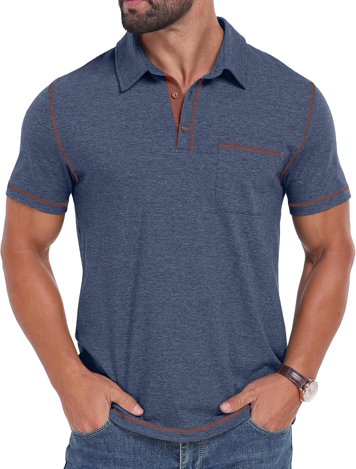 Sailwind Men's Short Sleeve Polo Shirts Casual Summer Classic Collared Golf Shirt with Pocket