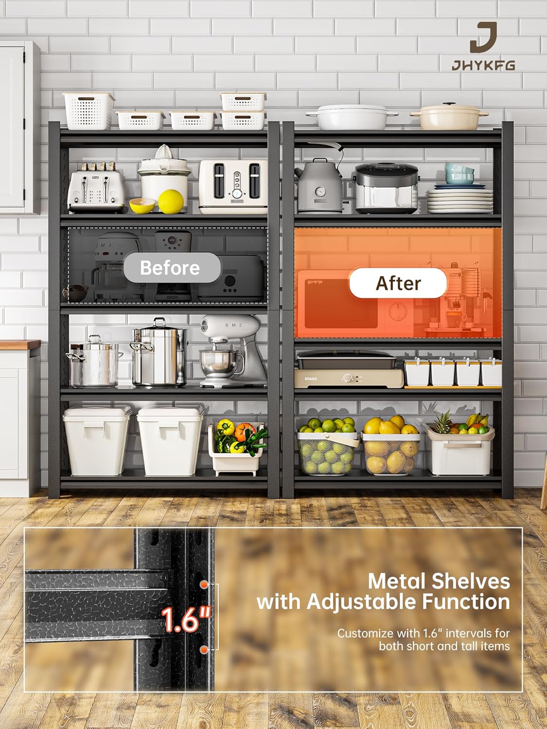 JHYKHG 72" H Storage Shelves,5-Tier Heavy Duty Garage Shelving,Adjustable Shelving Unit,Metal Shelf,Boltless Assembly Rack for Warehouse,Shed,3,000 lb Load,20 x 48 x 72 Inches,Black