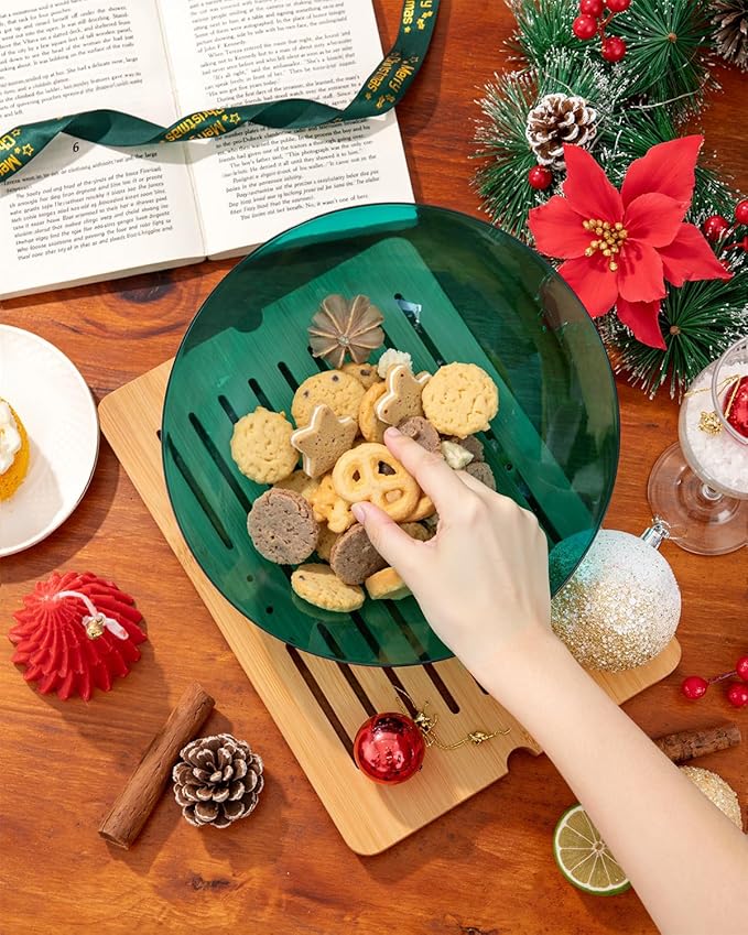 bUCLA 12 Pack Clear Green Plastic Serving Bowls - 54 OZ Christmas Angled Serving Bowls Disposable for Chip, Candy, Salad & Fruit - Ideal for X’mas Party