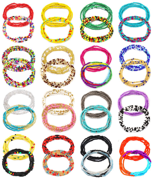 TOBENY SHIWE 24PCS Waist Bead Chains for Women Colorful Summer Body Chains Belly Beads Bikini Jewelry Chains Bead Waist Chains Set