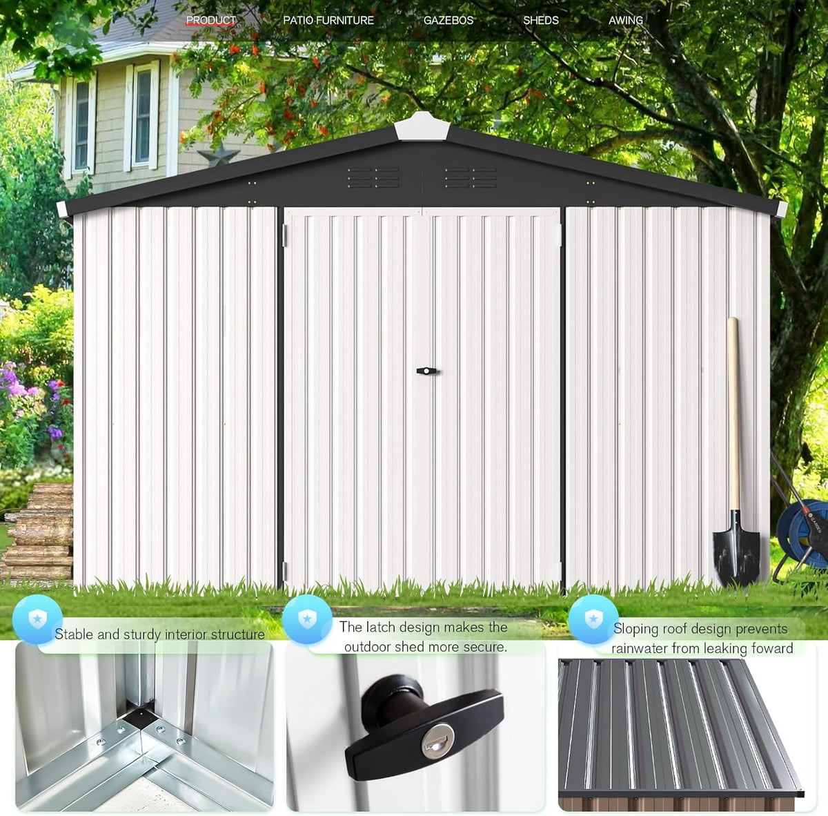 AECOJOY 10' x 14' Outdoor Storage Shed, 14x10 Large Metal Sheds & Outdoor Storage Clearance with Lockable Doors, Utility and Tool Storage Garden Shed for Backyard, Patio and Outside use