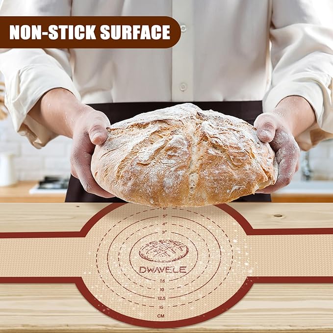 Silicone Bread Sling for Dutch Oven, Non-Stick & Easy to Clean Bread Baking Mat Set, 2 Pcs Reusable Bread Sling with Long Handle to Transfer Sourdough (Red, 2PCS Round)