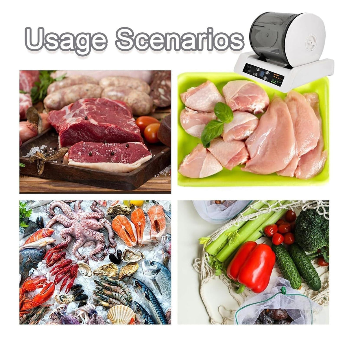 Automatic Vacuum Tumbler Marinating Machine 4w,7l Capacity Pickling Barrel,Led Display,Timer 10 Hours,for Marinating Meat and Vegetables